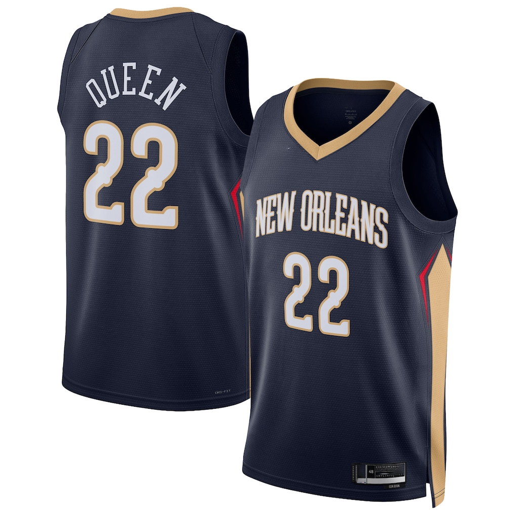 Jamed NO.Pelicans #22 Derik Queen Navy Swingman Stitched Jerseys- Icon Edition