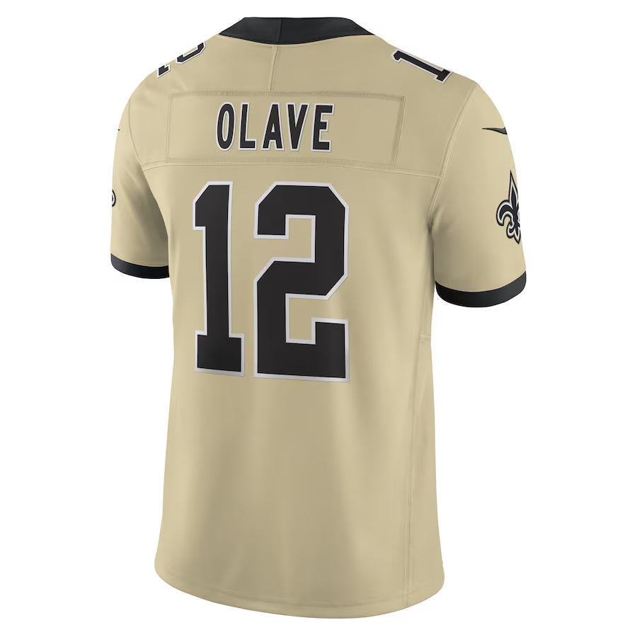 Jamed NO.Saints #12 Chris Olave Player Gold Alternate Vapor F.U.S.E. Limited Stitched Jerseys