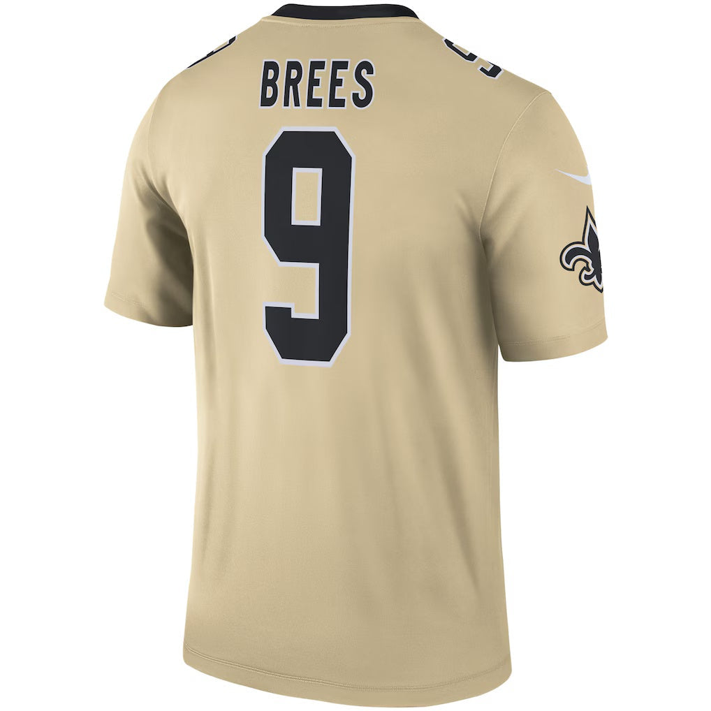 Jamed NO.Saints #9 Drew Brees Gold Inverted Legend Stitched Jerseys