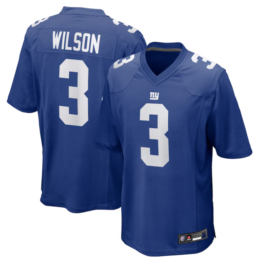 Jamed NY.Giants #3 Russell Wilson Player Royal Replica Game Stitched Jerseys