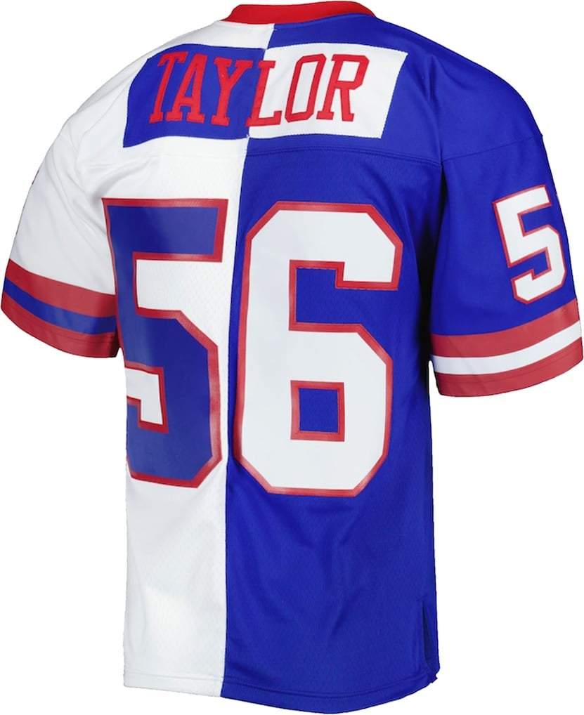 Jamed NY.Giants #56 Lawrence Taylor Mitchell & Ness Royal-White Split Legacy Replica Stitched Jerseys