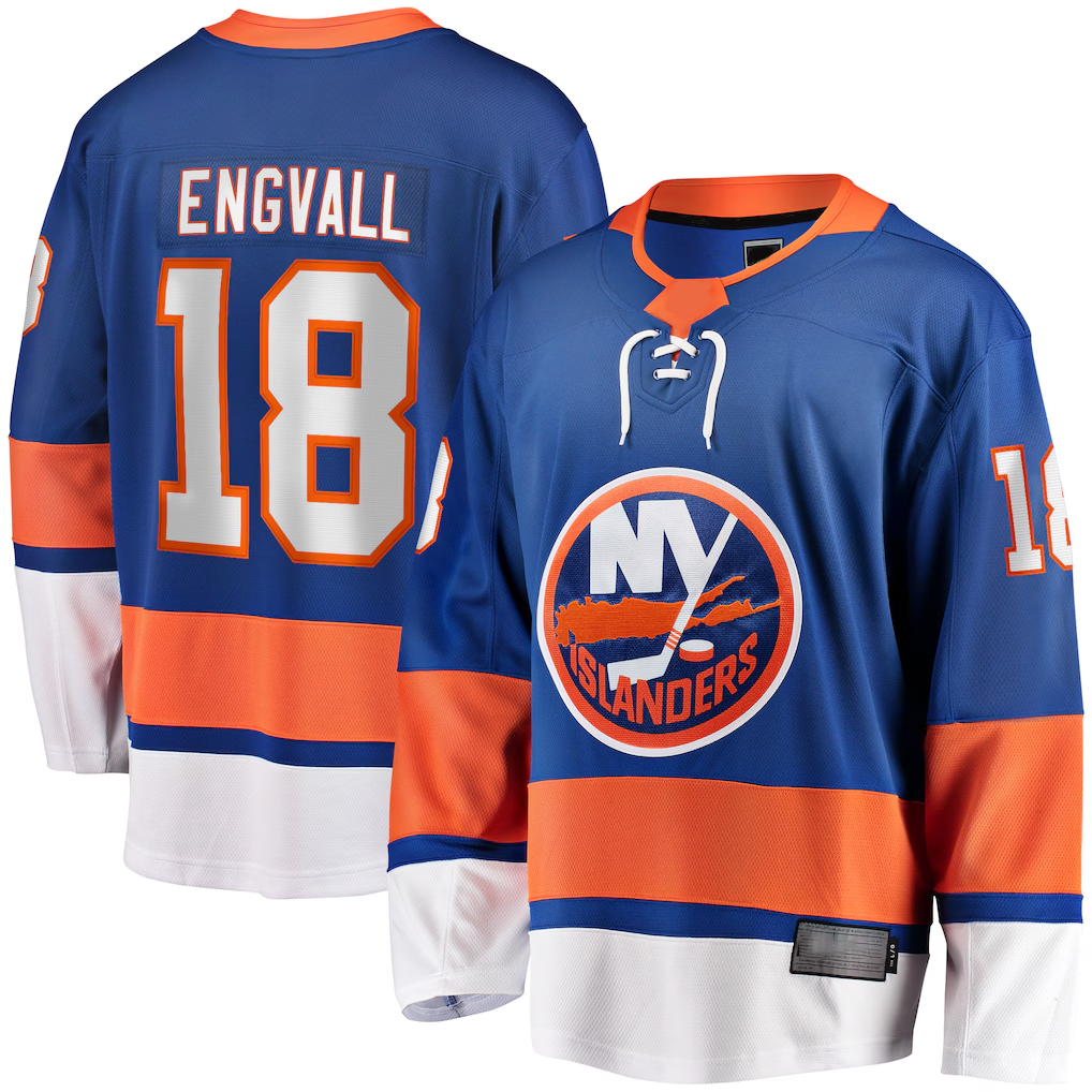 Jamed NY.Islanders #18 Pierre Engvall Blue Home Premier Breakaway Player Jerseys