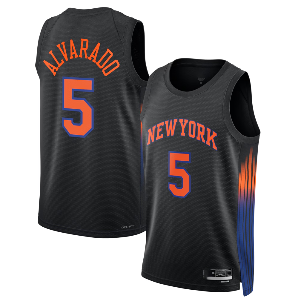 Jamed NY.Knicks #5 Jos¨¦ Alvarado Black Swingman Jerseys - Statement Edition