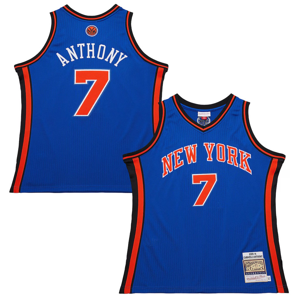 Jamed NY.Knicks #7 Carmelo Anthony Mitchell & Ness Blue 201011 Hardwood Classics Authentic Jerseys