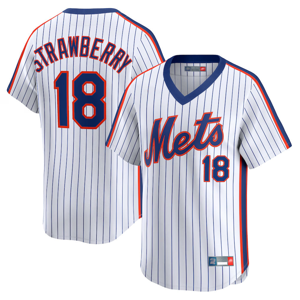 Jamed NY.Mets #18 Darryl Strawberry Player White Cooperstown Collection T-shirt Game Stitched Jerseys