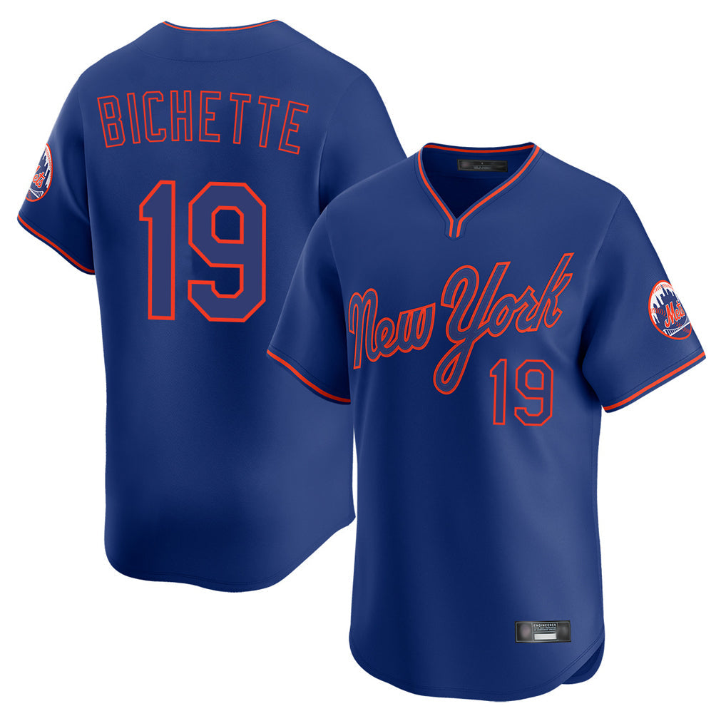 Jamed NY.Mets #19 Bo Bichette Player Royal T-shirt Home Limited Elite Stitched Jerseys