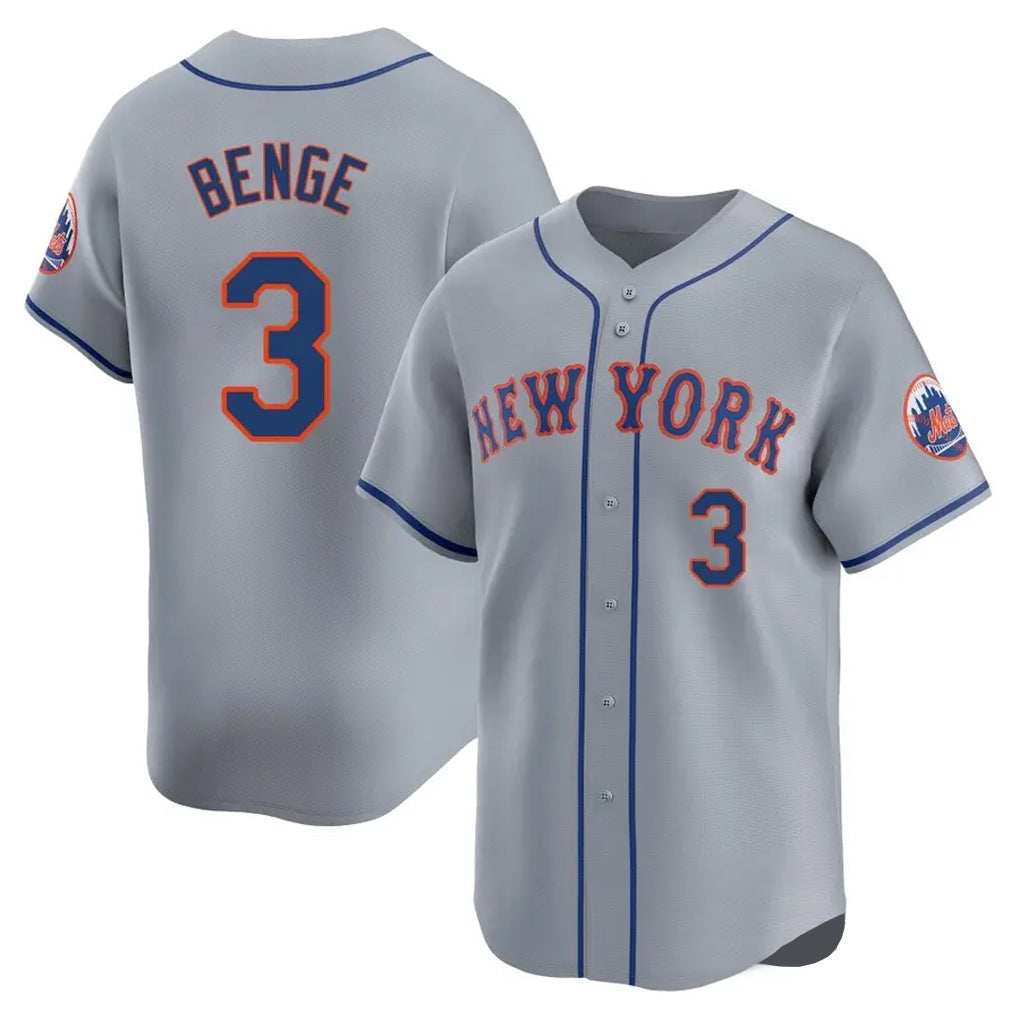 Jamed NY.Mets #3 Carson Benge Player Gray Road Limited Home Stitched Jerseys