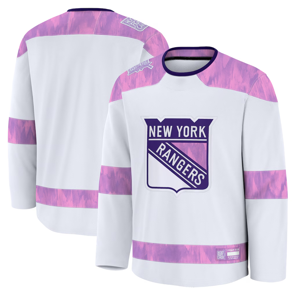 Jamed NY.Rangers White 2024 Hockey Fights Cancer Practice Jerseys