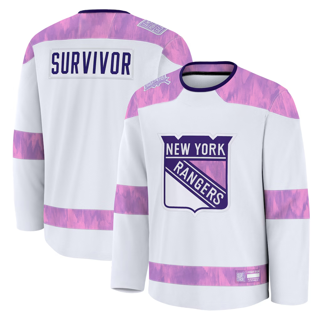 Jamed NY.Rangers White Hockey Fights Cancer Survivor Practice Jerseys