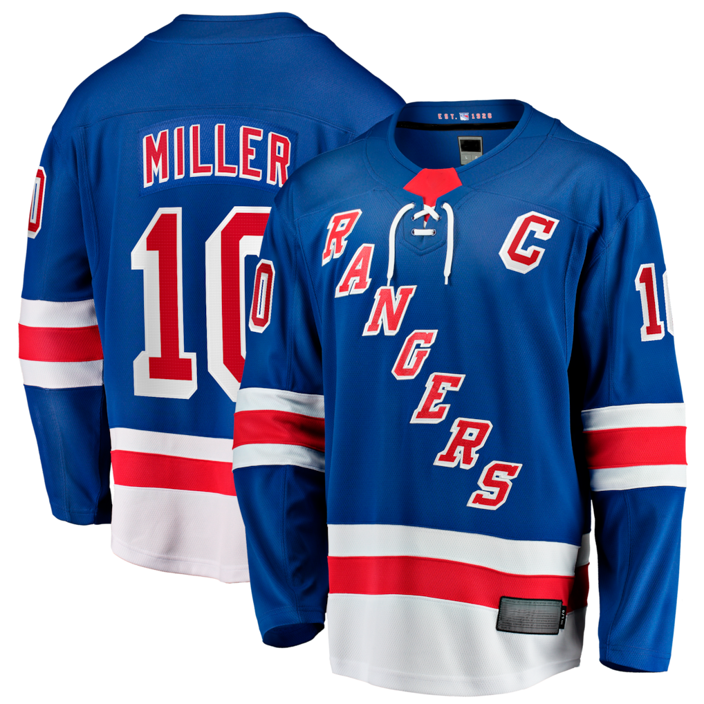 Jamed NY.Rangers #10 JT Miller Blue Home Captain's Patch Breakaway Jerseys