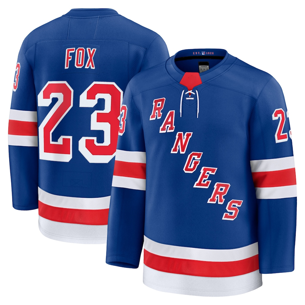 Jamed NY.Rangers #23 Adam Fox Blue Home Premium Jerseys