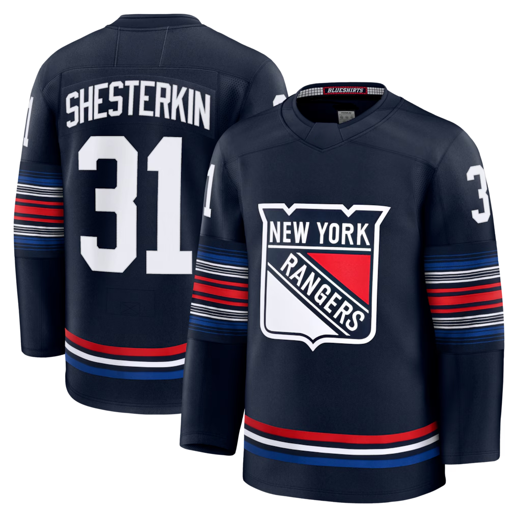 Jamed NY.Rangers #31 Igor Shesterkin Navy Alternate Premier Player Jerseys