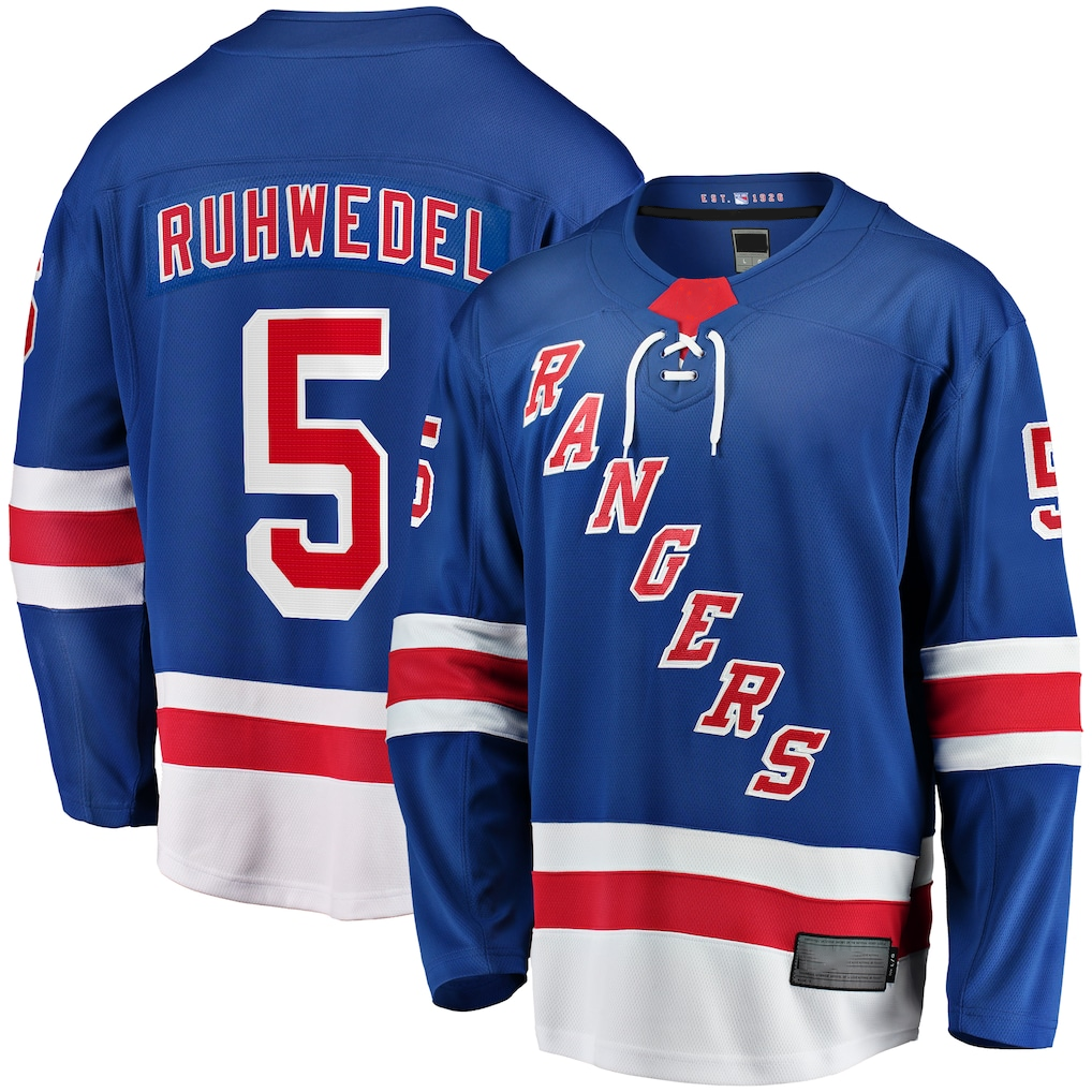 Jamed NY.Rangers #5 Chad Ruhwedel Blue Home Premier Breakaway Jerseys
