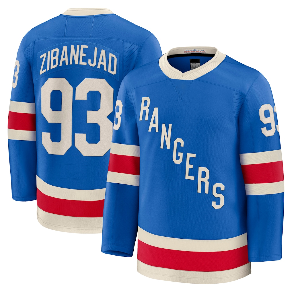 Jamed NY.Rangers #93 Mika Zibanejad Blue Centennial Premium Jerseys