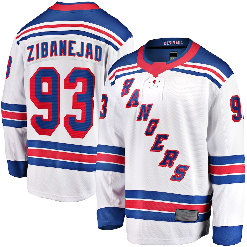 Jamed NY.Rangers #93 Mika Zibanejad White Away Premier Breakaway Player Jerseys