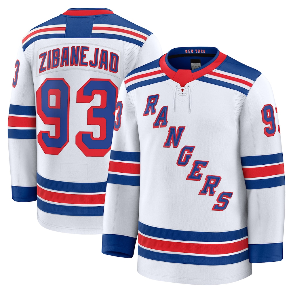 Jamed NY.Rangers #93 Mika Zibanejad White Away Premium Jerseys