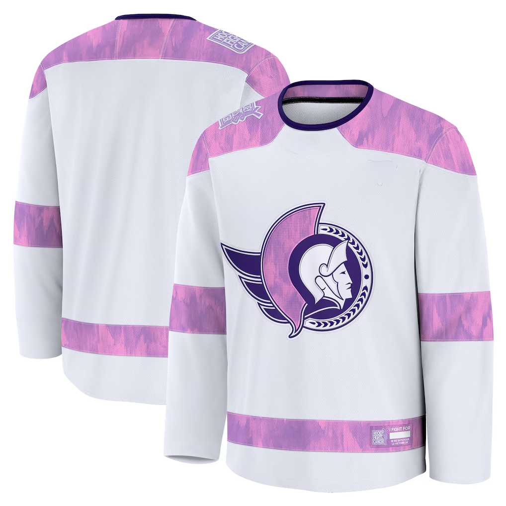 Jamed O.Senators White 2024 Hockey Fights Cancer Practice Jerseys