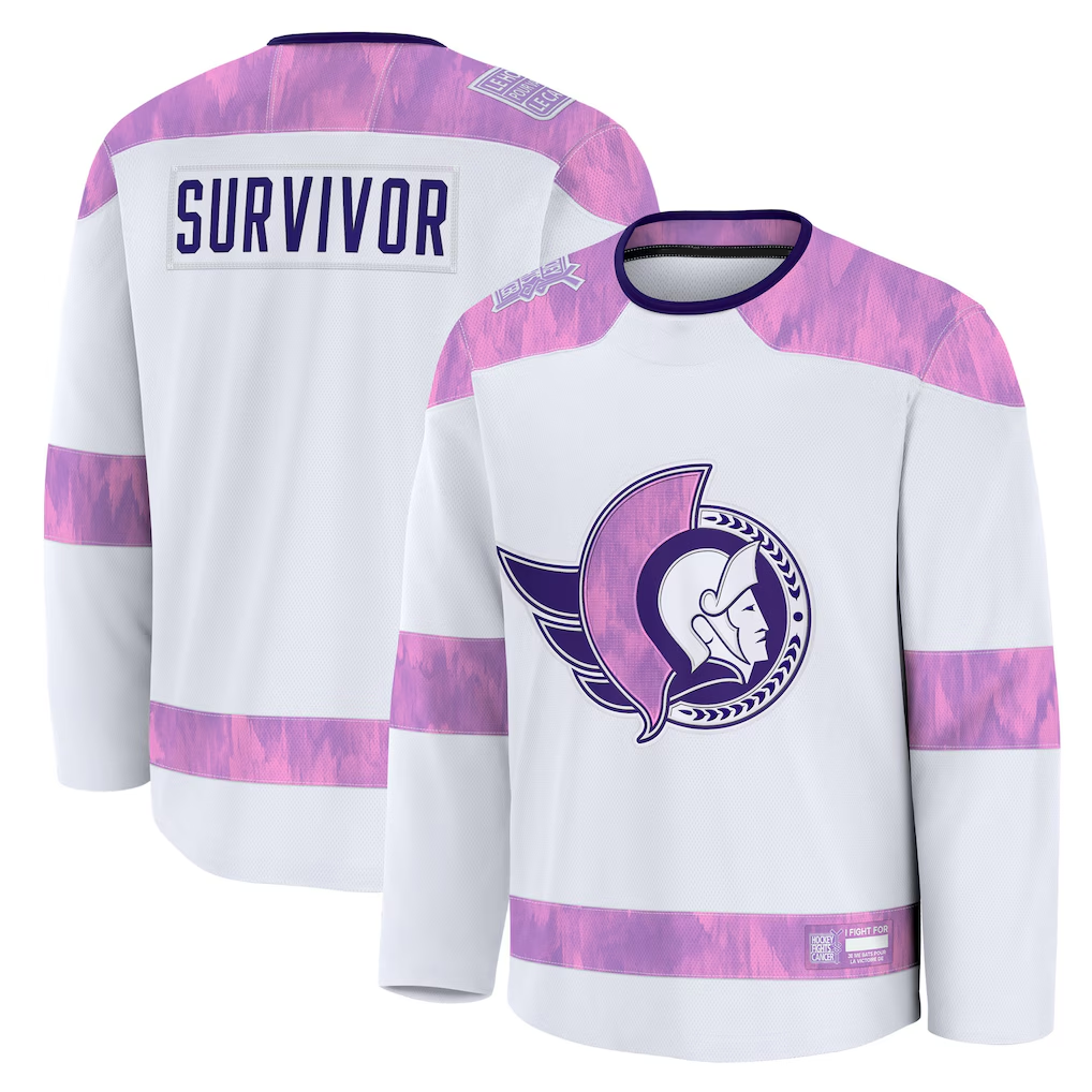 Jamed O.Senators White Hockey Fights Cancer Survivor Practice Jerseys