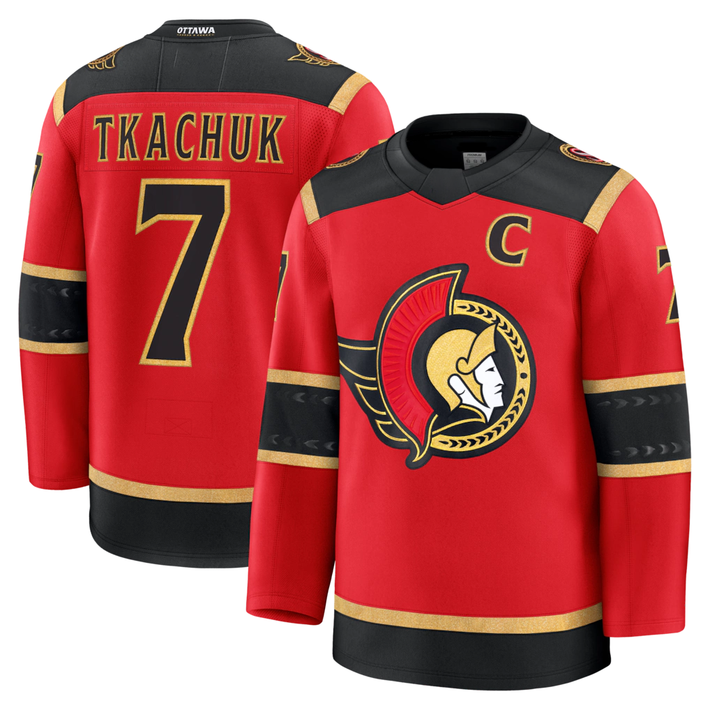 Jamed O.Senators #7 Brady Tkachuk Red Alternate Premium Jerseys
