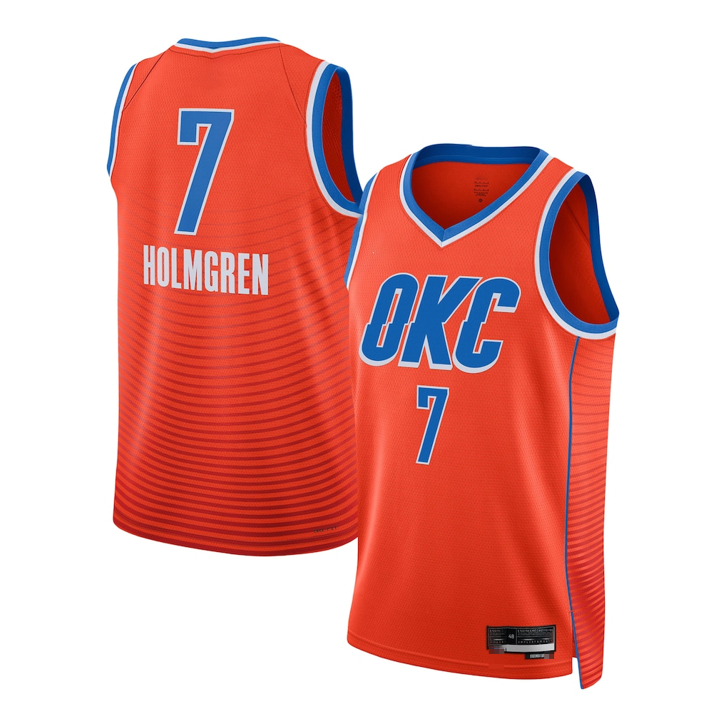 Jamed OC.Thunder #7 Chet Holmgren Orange Swingman Stitched Jerseys - Statement Edition
