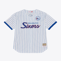 Jamed P.76ers Mitchell & Ness White Head Coach Pinstripe Mesh Full-Button Baseball Jerseys