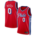 Jamed P.76ers #0 Tyrese Maxey  Red Swingman Jerseys - Statement Edition