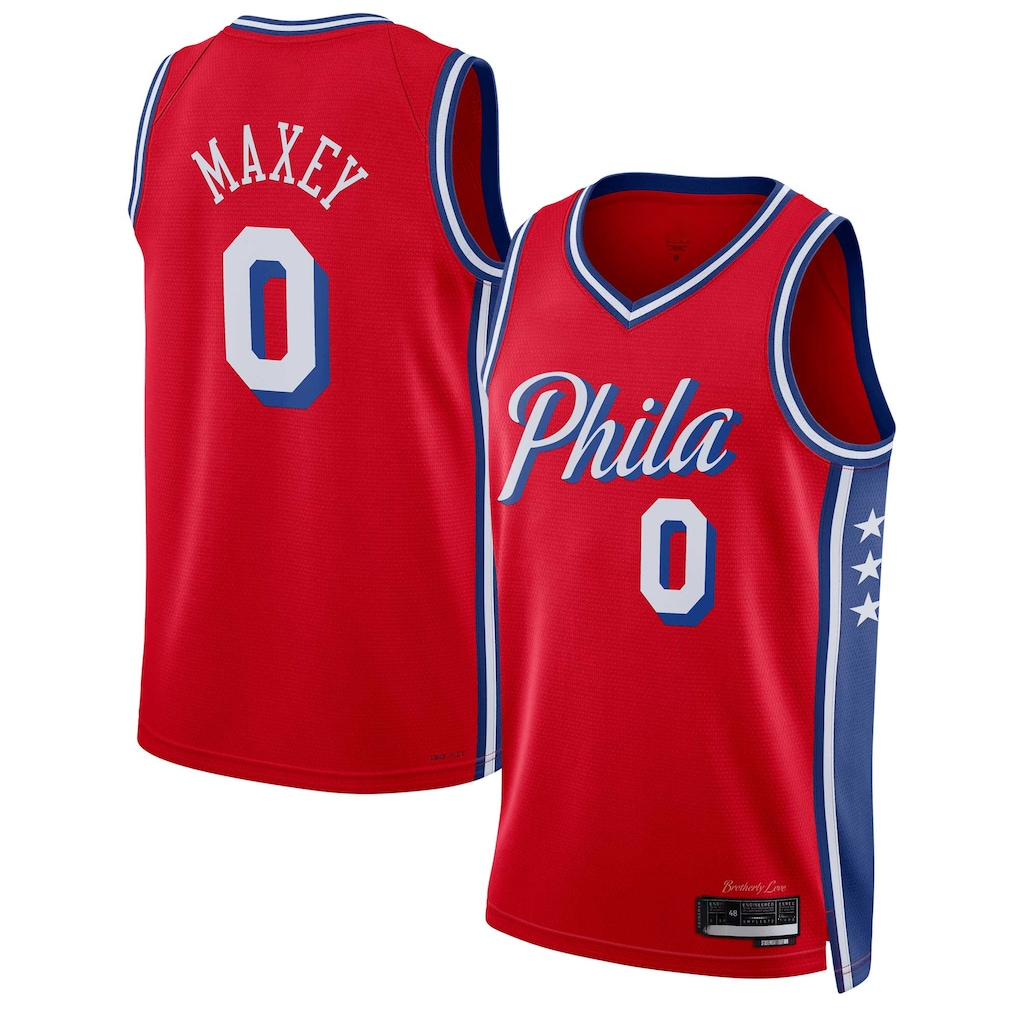Jamed P.76ers #0 Tyrese Maxey  Red Swingman Jerseys - Statement Edition