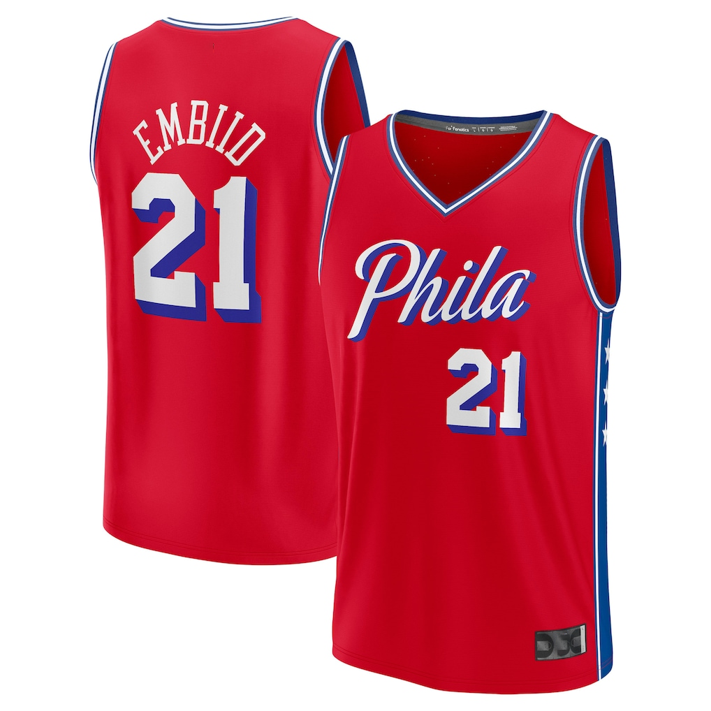 Jamed P.76ers #21 Joel Embiid Red Fast Break Replica Player Jerseys - Statement Edition