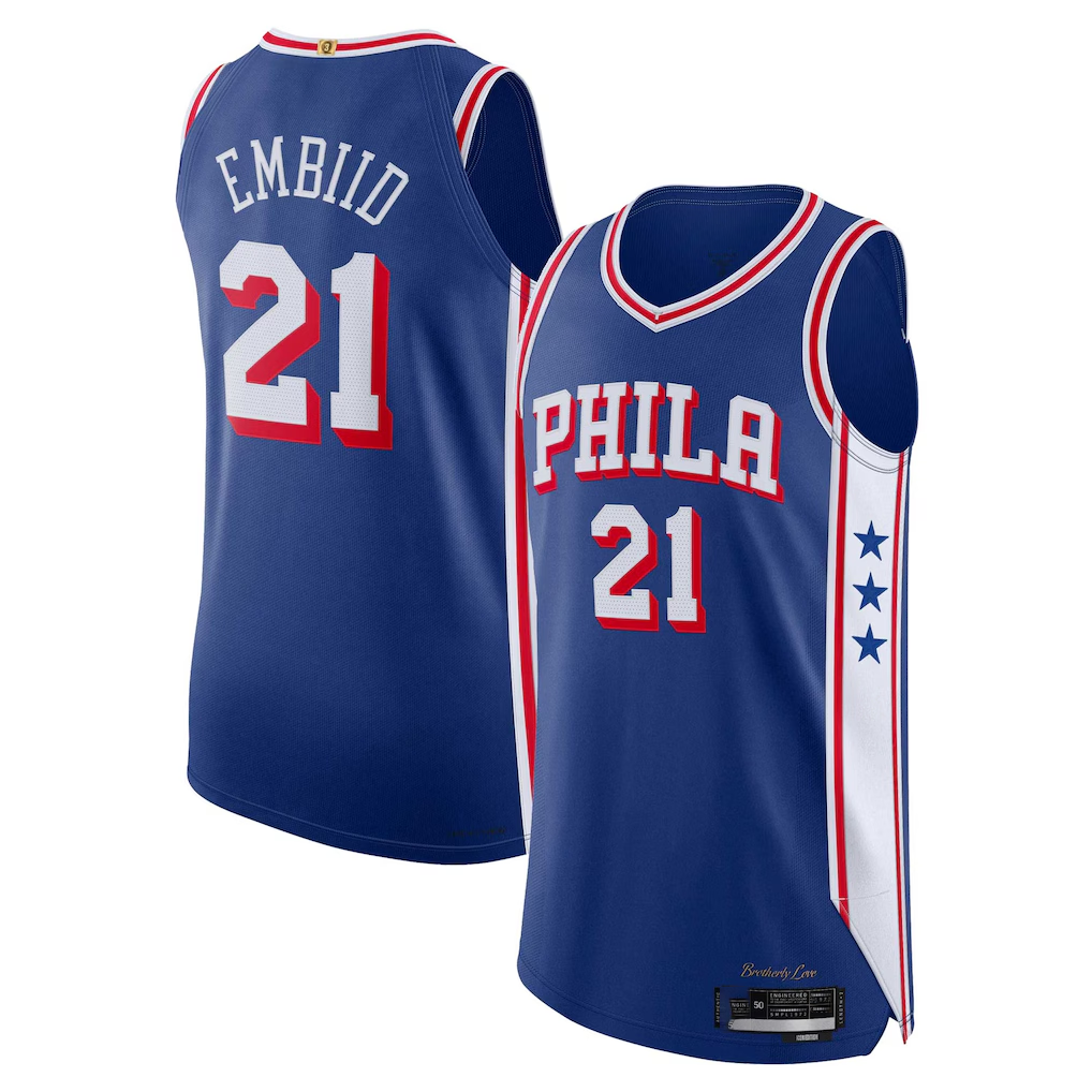 Jamed P.76ers #21 Joel Embiid Royal Authentic Jerseys - Icon Edition