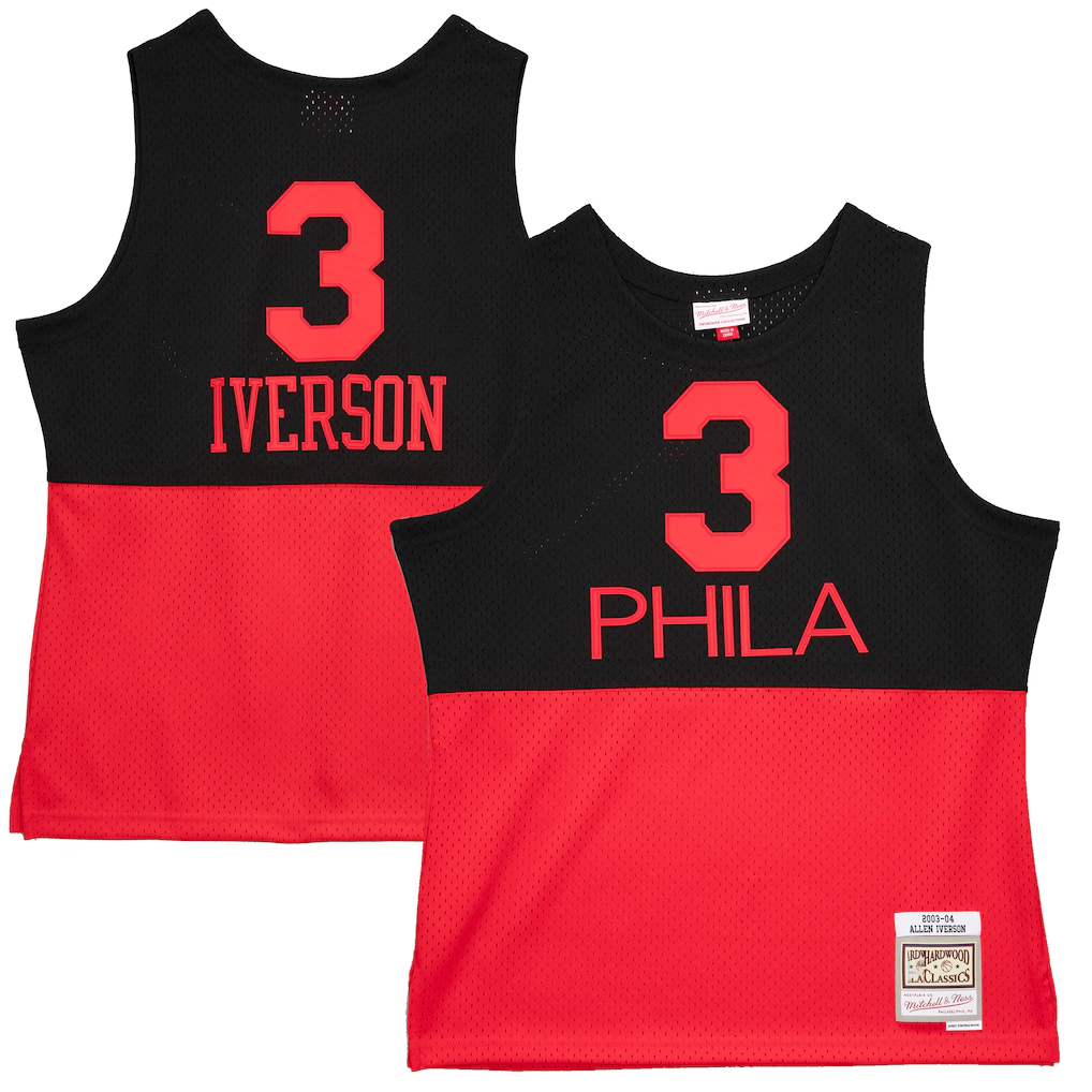 Jamed P.76ers #3 Allen Iverson Mitchell & Ness Black 2003-04 Hardwood Classics Reload 2.0 Swingman Jerseys