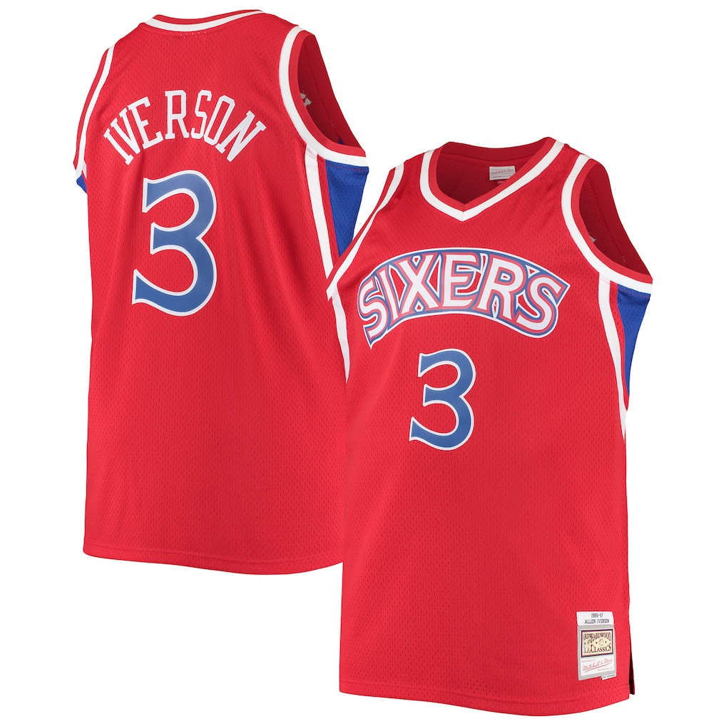 Jamed P.76ers #3 Allen Iverson Mitchell & Ness Red 1996-97 Big & Tall Hardwood Classics Swingman Jerseys