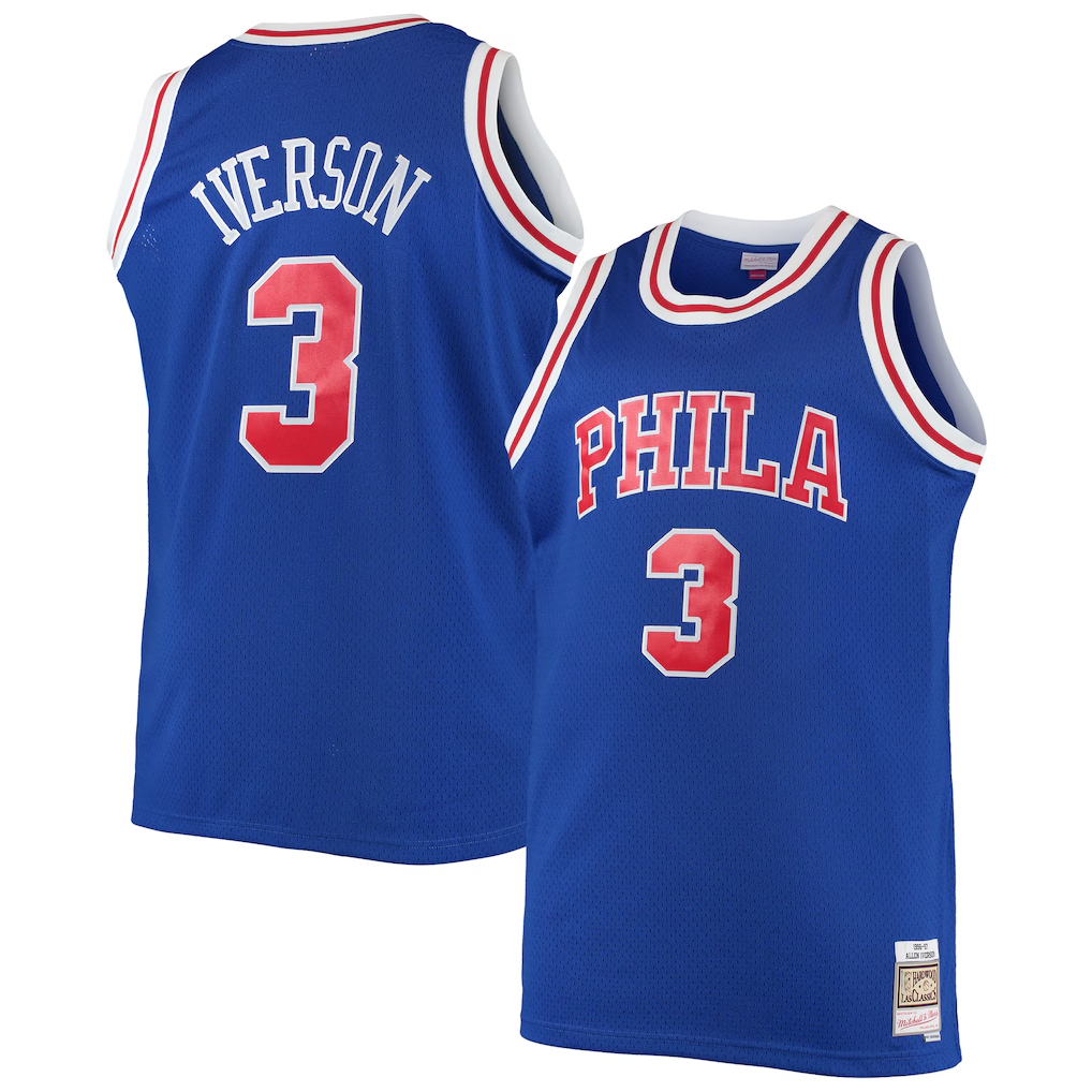 Jamed P.76ers #3 Allen Iverson Mitchell & Ness Royal 199697 Big & Tall Hardwood Classics Swingman Jerseys