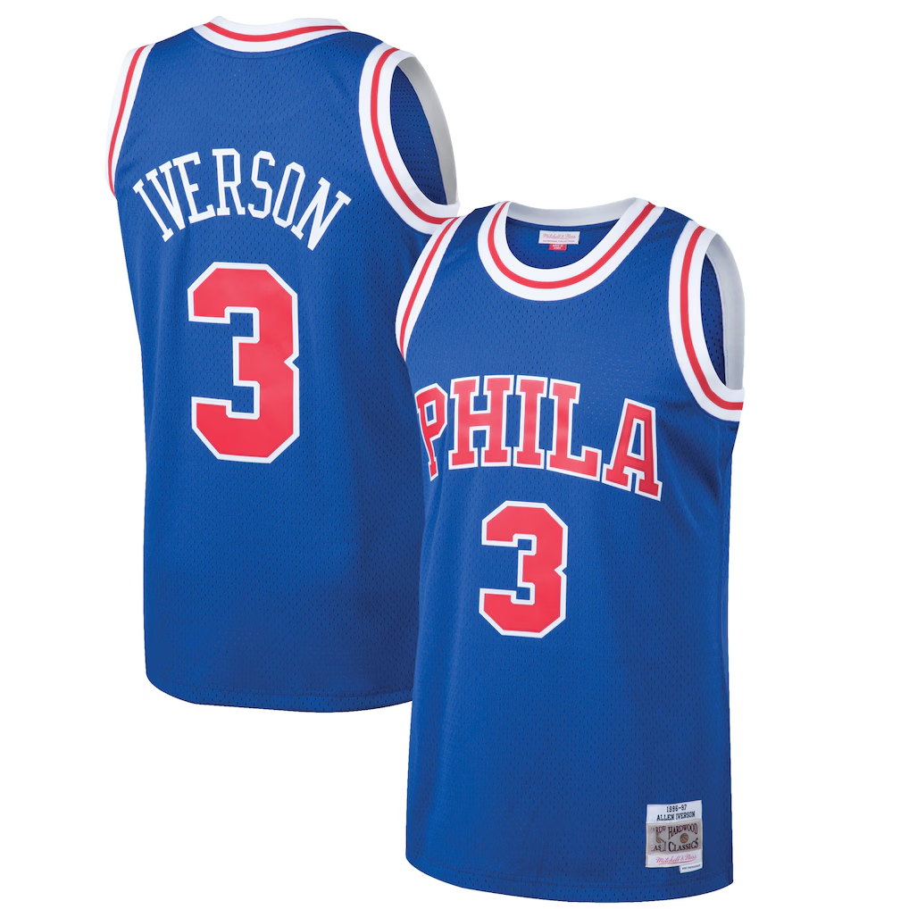 Jamed P.76ers #3 Allen Iverson Mitchell & Ness Royal 199697 Hardwood Classics Swingman Jerseys