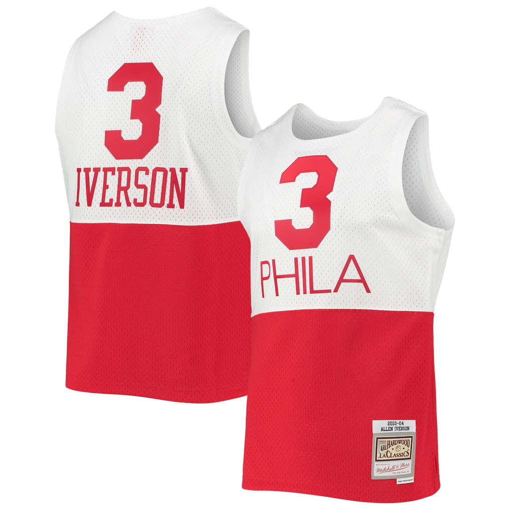 Jamed P.76ers #3 Allen Iverson Mitchell & Ness White 2003-2004 Hardwood Classics Swingman Jerseys