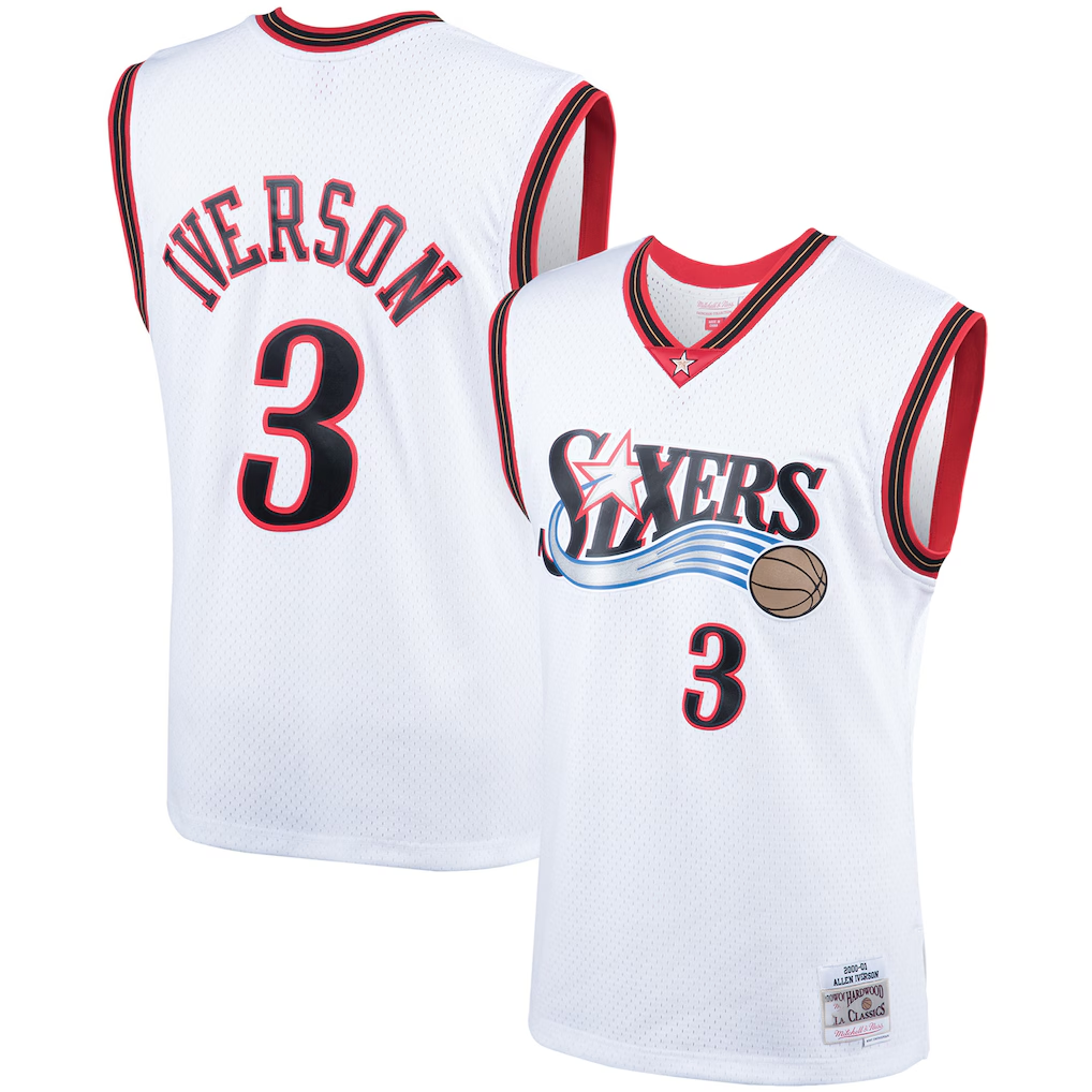 Jamed P.76ers #3 Allen Iverson Mitchell & Ness White Hardwood Classics Swingman Jerseys