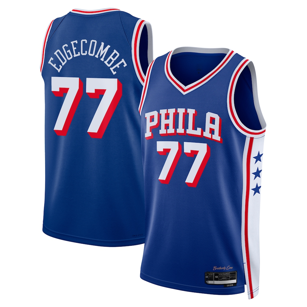 Jamed P.76ers #77 V. J. Edgecombe Royal 2025 Draft First Round Pick Swingman Jerseys - Icon Edition