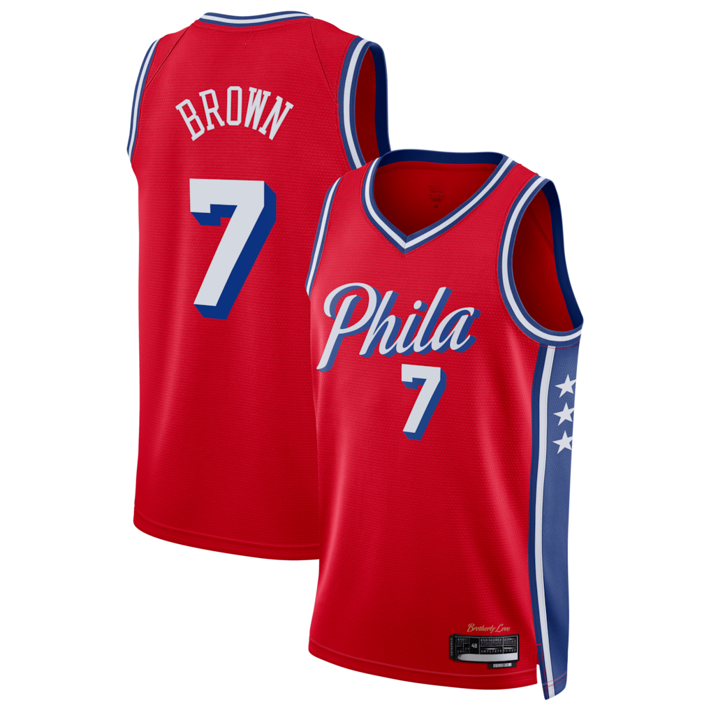 Jamed P.76ers #7 Jaylen Brown Red Swingman Jerseys - Statement Edition