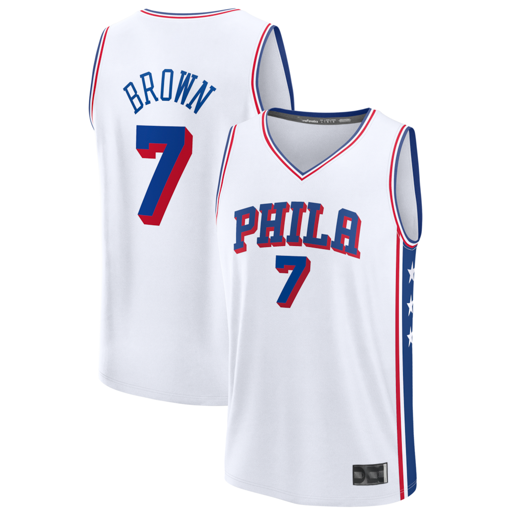 Jamed P.76ers #7 Jaylen Brown White Fast Break Jerseys - Association Edition