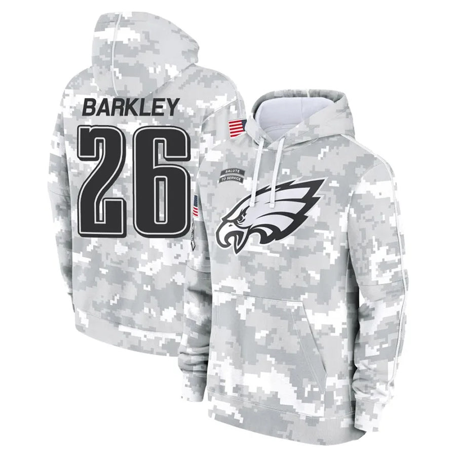 Jamed P.Eagles #26 Saquon Barkley Player Military Hoodie Arctic Camo Salute To Service Stitched Jerseys