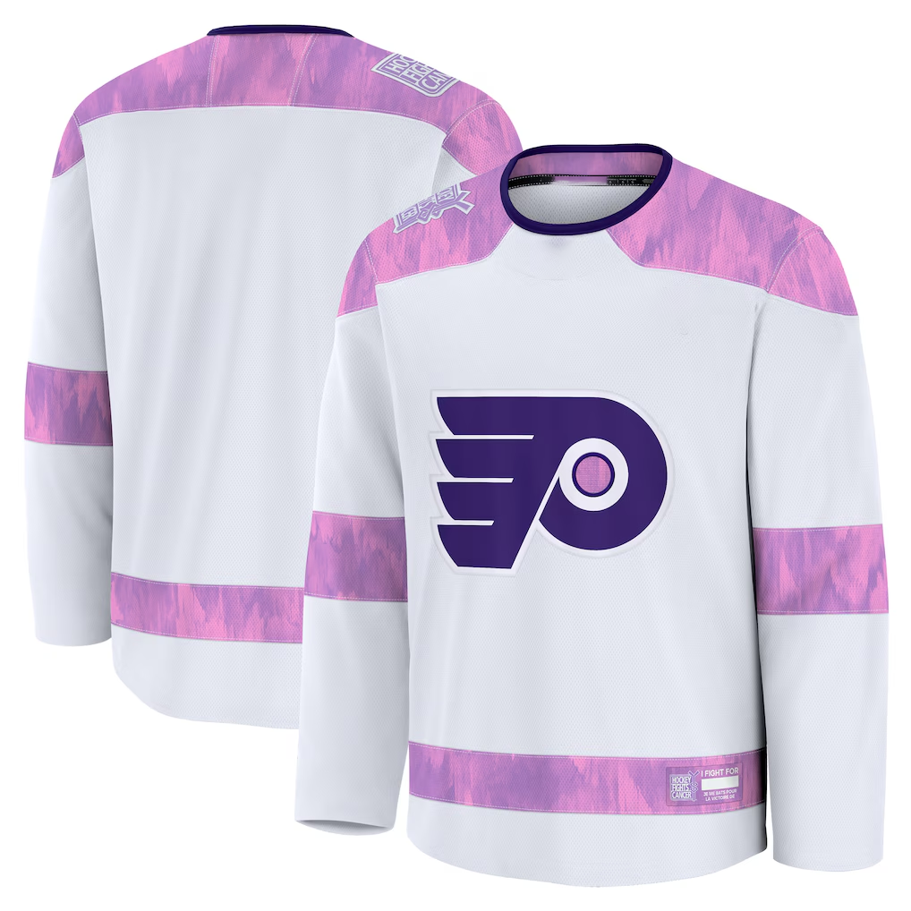 Jamed P.Flyers White 2024 Hockey Fights Cancer Practice Jerseys