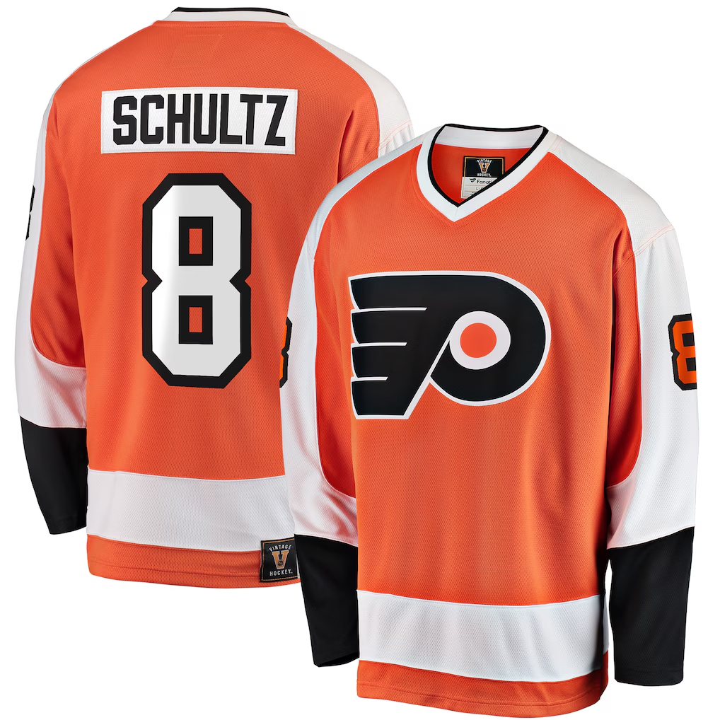Jamed P.Flyers #8 Dave Schultz Orange Premier Breakaway Retired Player Jerseys