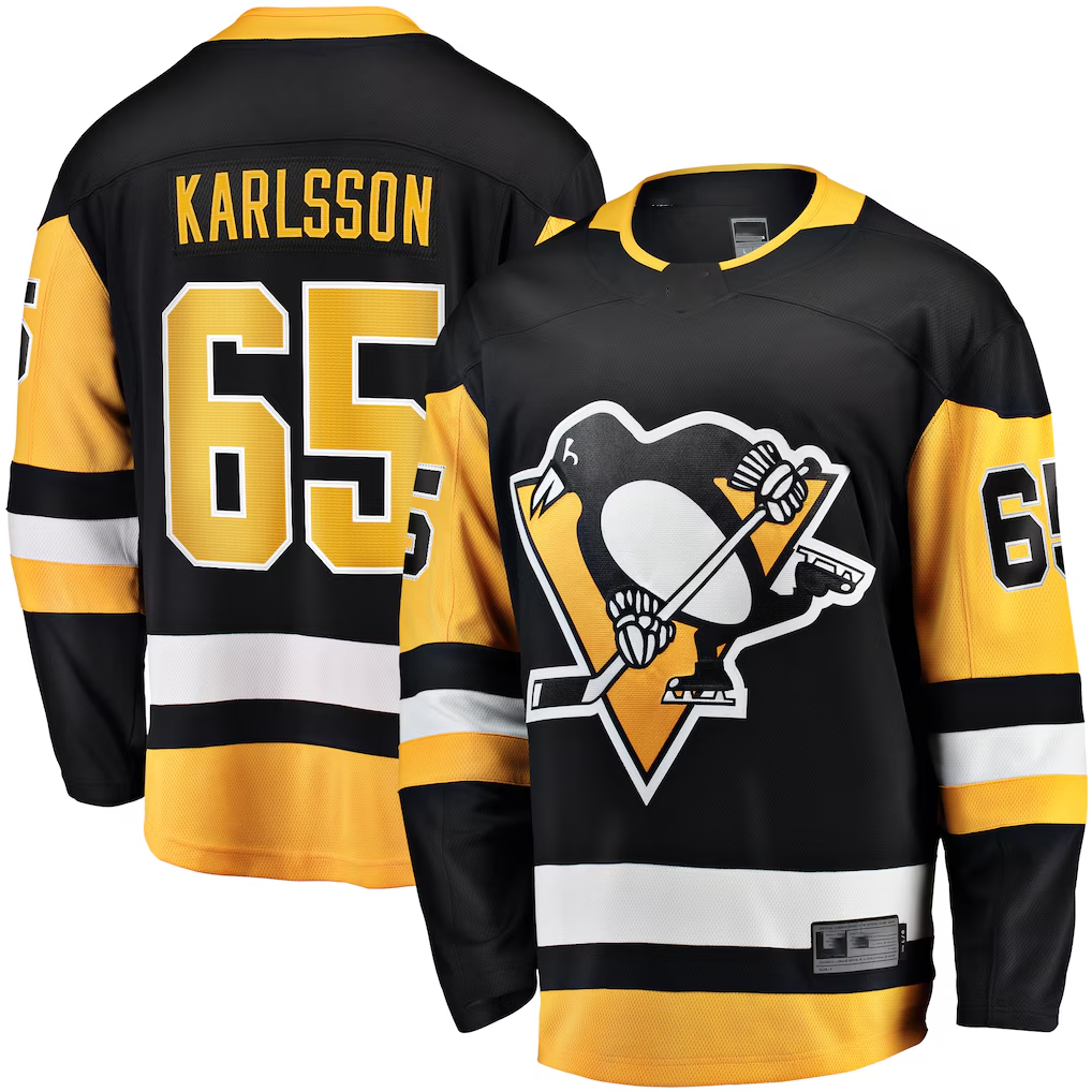 Jamed P.Penguins #65 Erik Karlsson Black Home Breakaway Jerseys