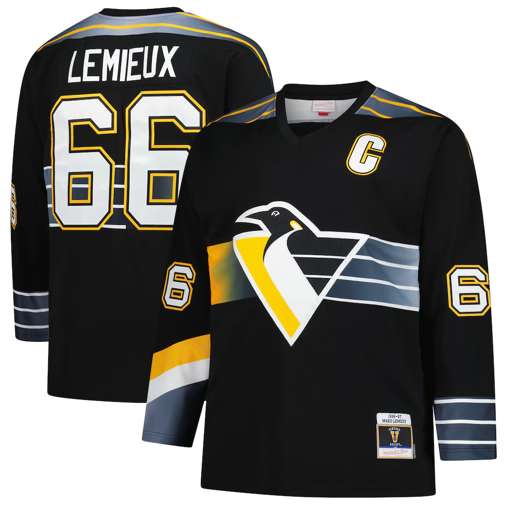 Jamed P.Penguins #66 Mario Lemieux Mitchell & Ness Black 1996-97 Blue Line 2.0 Jerseys
