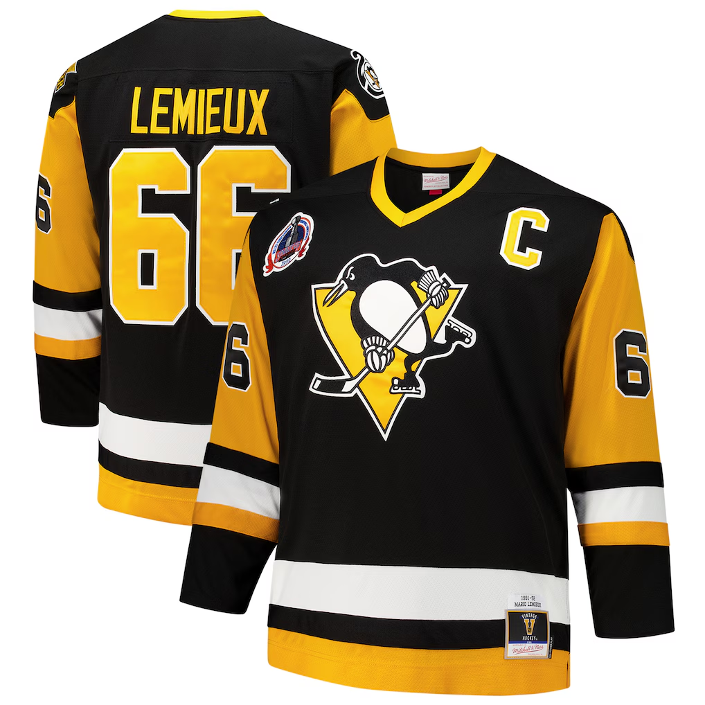 Jamed P.Penguins #66 Mario Lemieux Mitchell & Ness Black Big & Tall 1991-92 Blue Line 2.0 Jerseys
