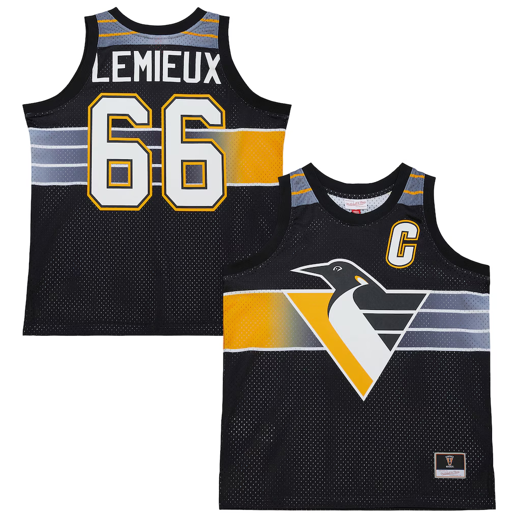 Jamed P.Penguins #66 Mario Lemieux Mitchell & Ness Black Maxxed Out Fashion Basketball Jerseys