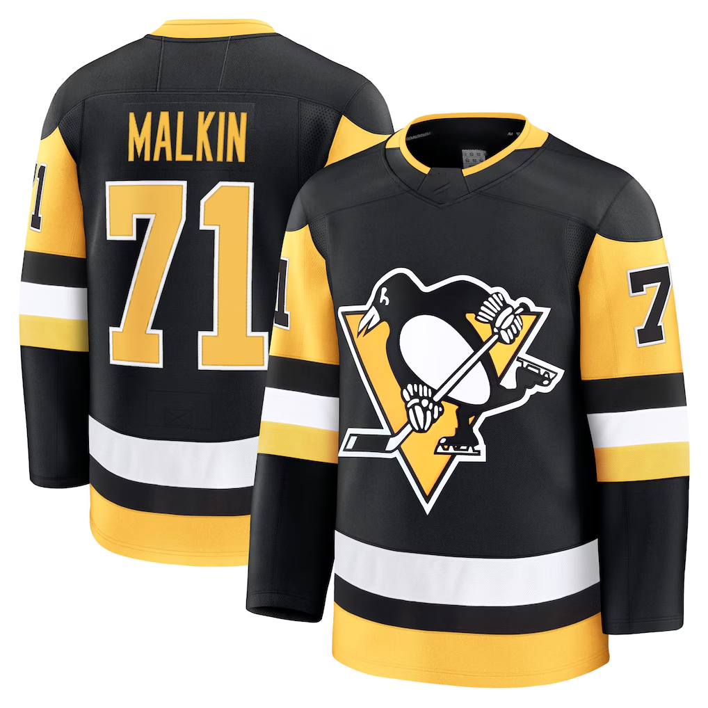 Jamed P.Penguins #71 Evgeni Malkin Black Home Premium Jerseys