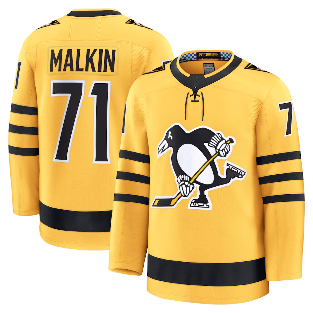 Jamed P.Penguins #71 Evgeni Malkin Gold Alternate Premium Player Jerseys