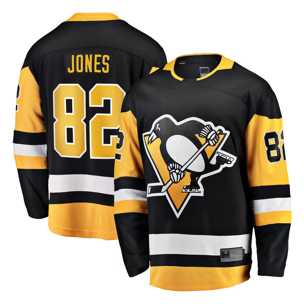 Jamed P.Penguins #82 Caleb Jones Black Home Breakaway Jerseys