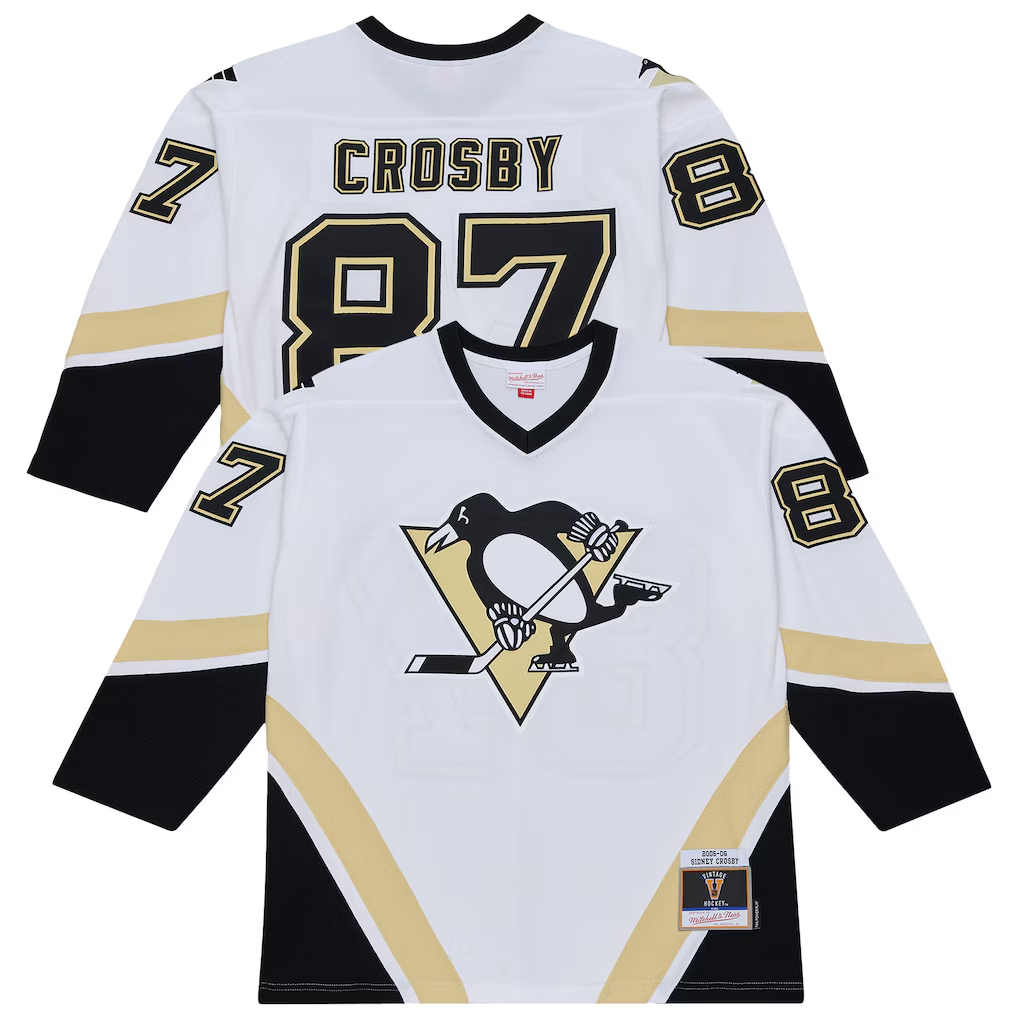 Jamed P.Penguins #87 Sidney Crosby Mitchell & Ness White 2005 Power Play Jerseys
