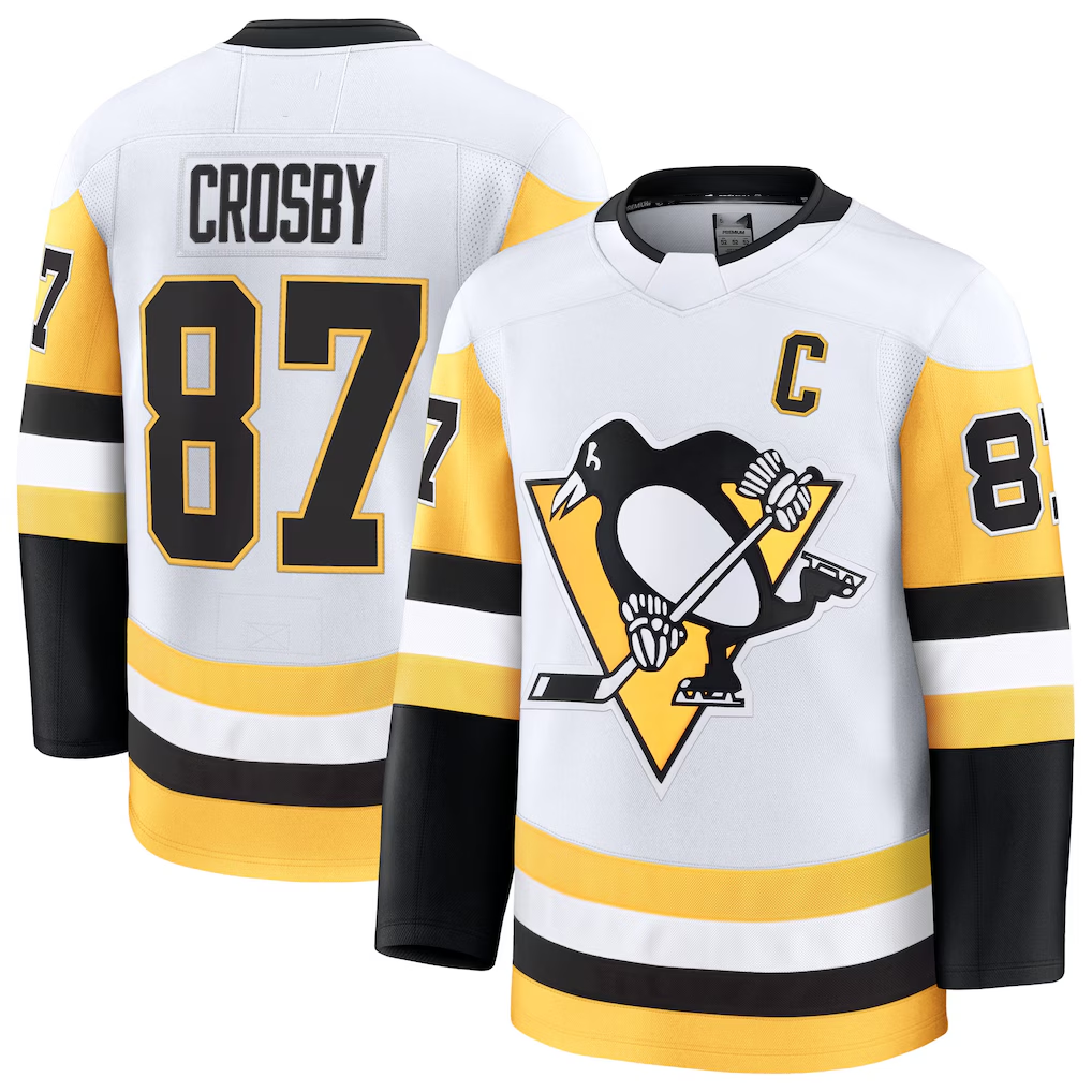 Jamed P.Penguins #87 Sidney Crosby White Away Premium Jerseys